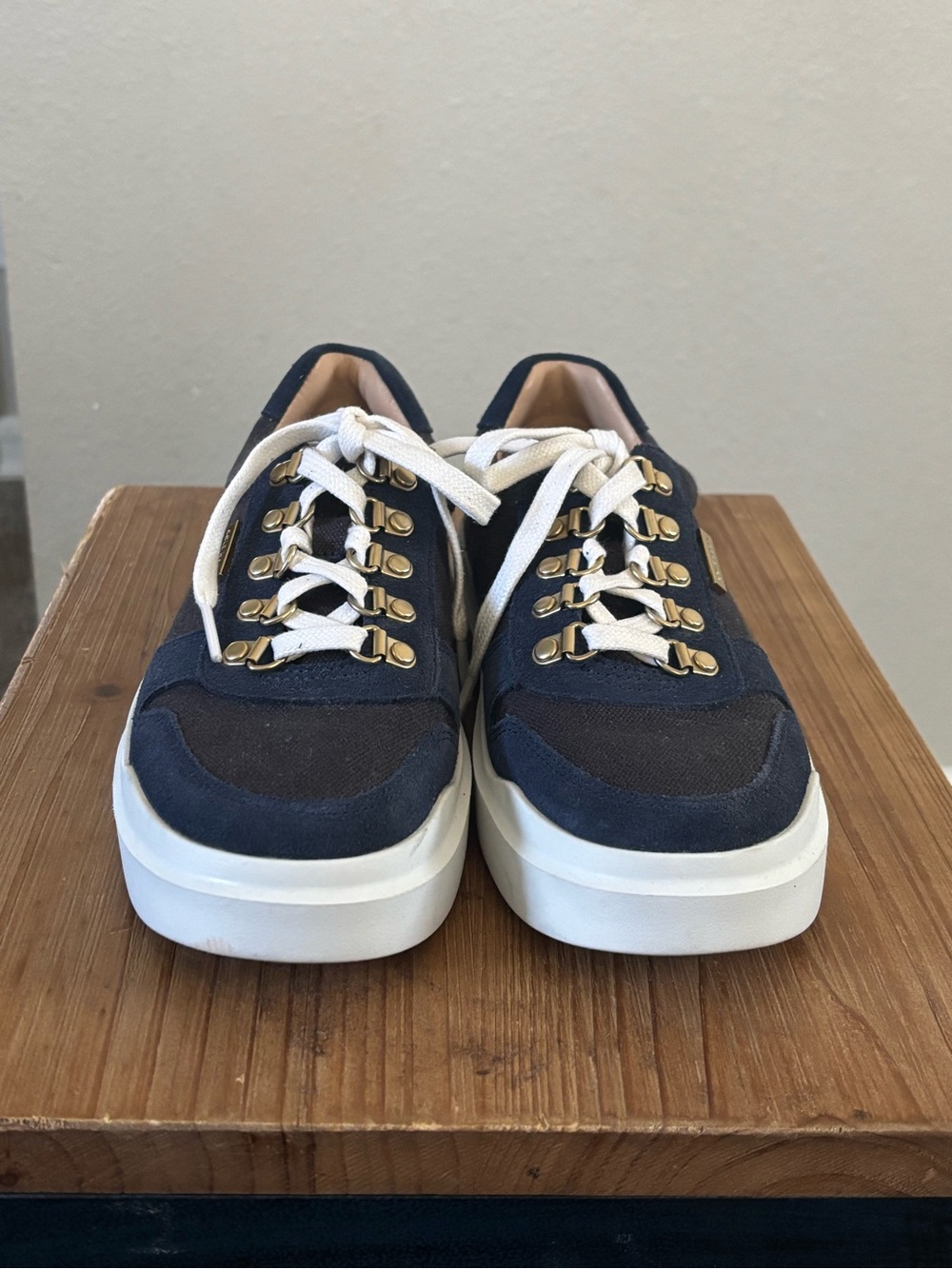 Cole Haan Navy Blue Suede & Canvas Sneakers with White Soles
